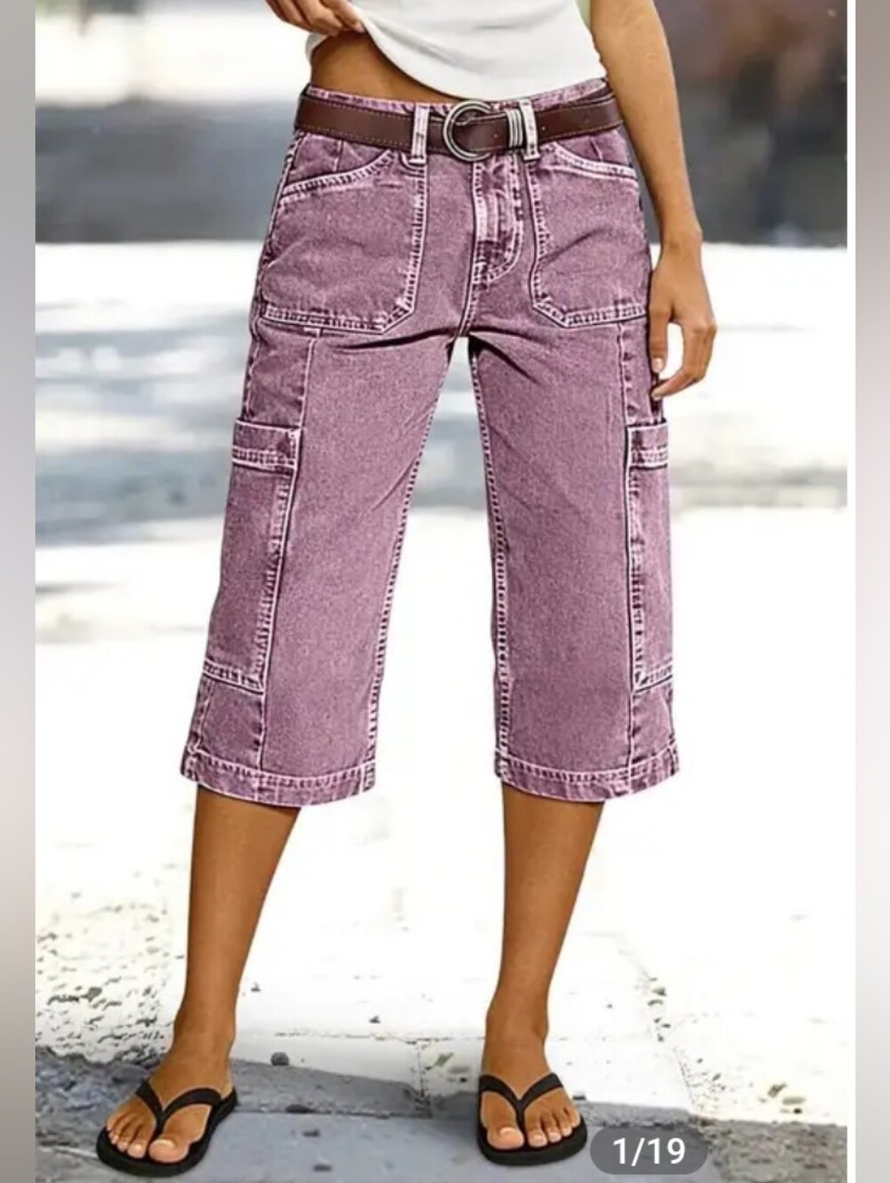Flamingals Stitch Detail Side Pocket Mid Waist Straight Leg Capri Pants NWT Sm.